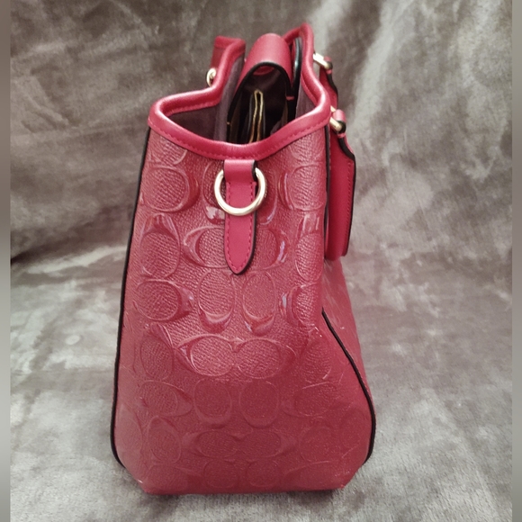 Coach #55451 Margot Red Signature Debossed Patent Leather Carryall Purse Handbag - Picture 4 of 12